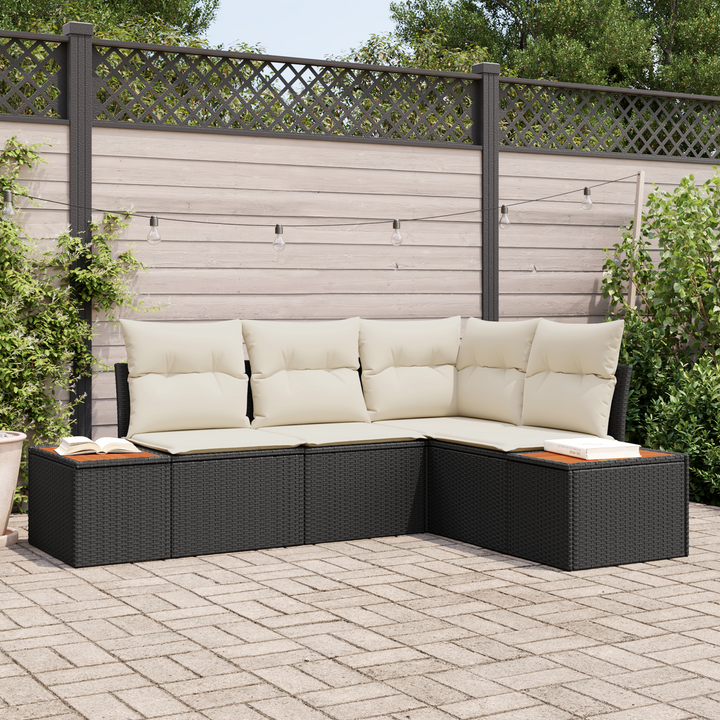 Havesofa Sæt med pude 4 pcs Sort og Cream Polyrattan