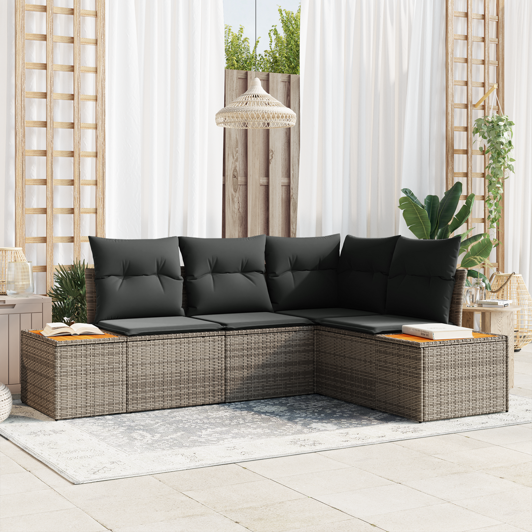 Havesofa Sæt med pude med opbevaring 4 pcs Grå Polyrattan