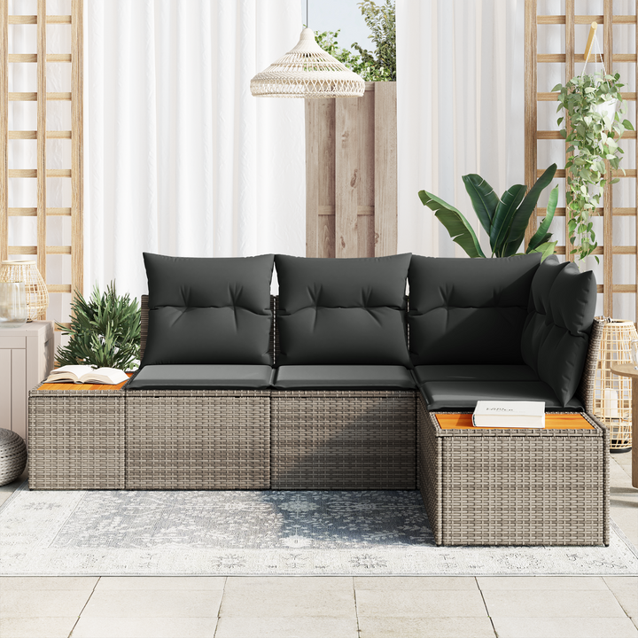 Havesofa Sæt med pude med opbevaring 4 pcs Grå Polyrattan