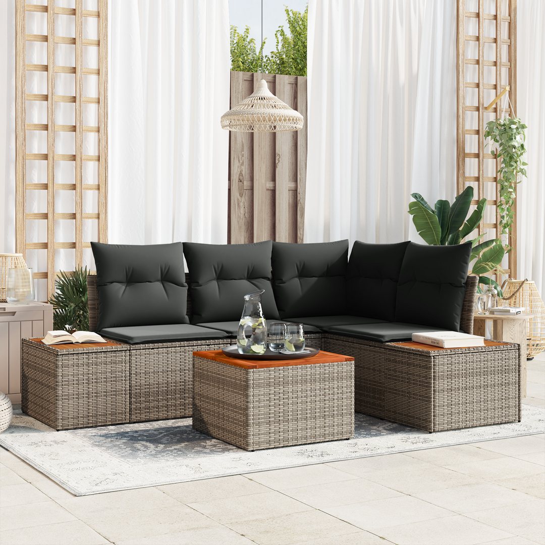 Havesofa Sæt med pude med opbevaring 4 pcs Grå Polyrattan