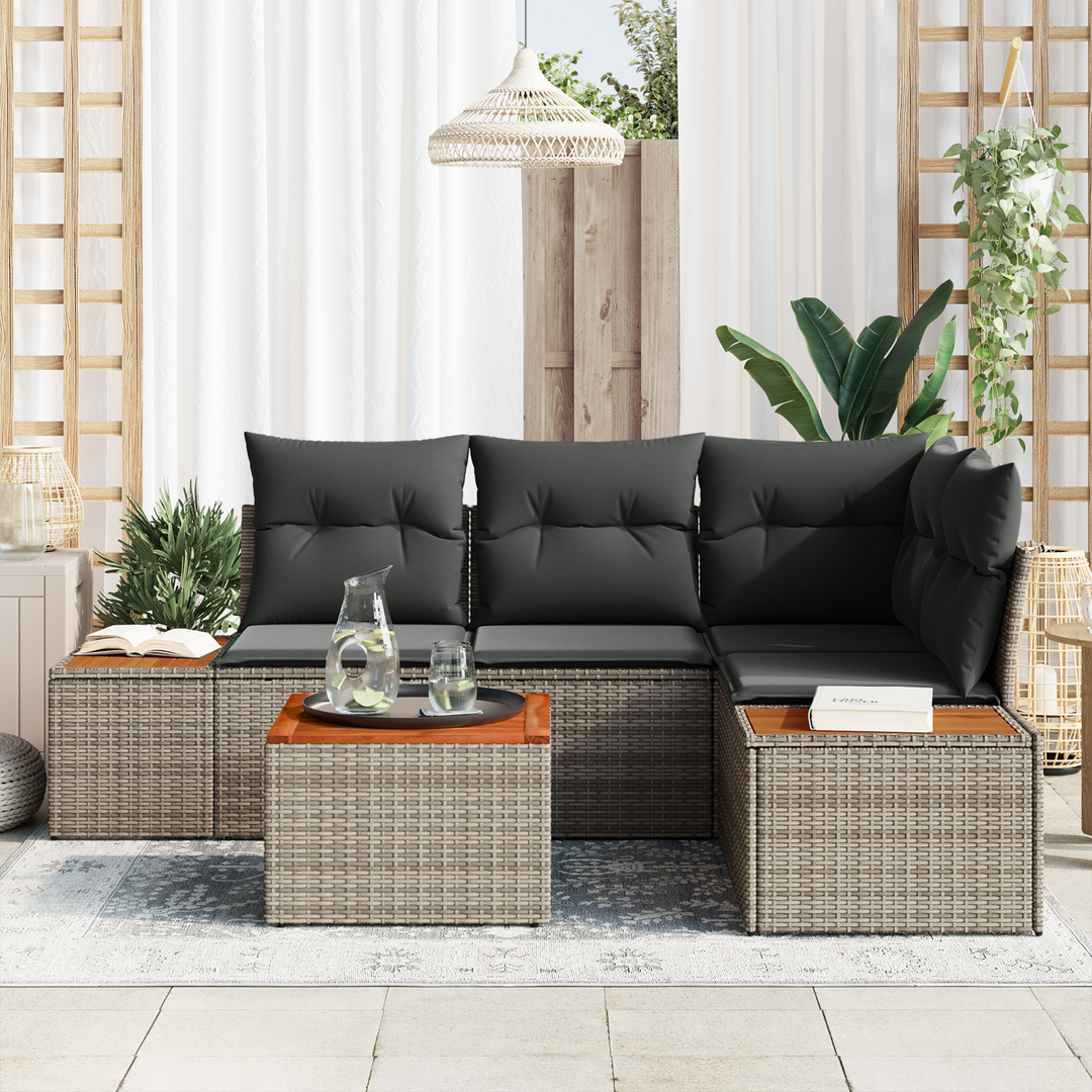 Havesofa Sæt med pude med opbevaring 4 pcs Grå Polyrattan