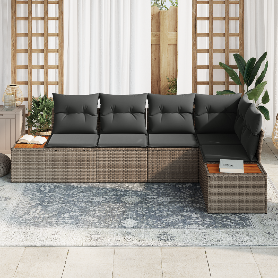Havesofa Sæt med pude med opbevaring 5 pcs Grå Poly rattan