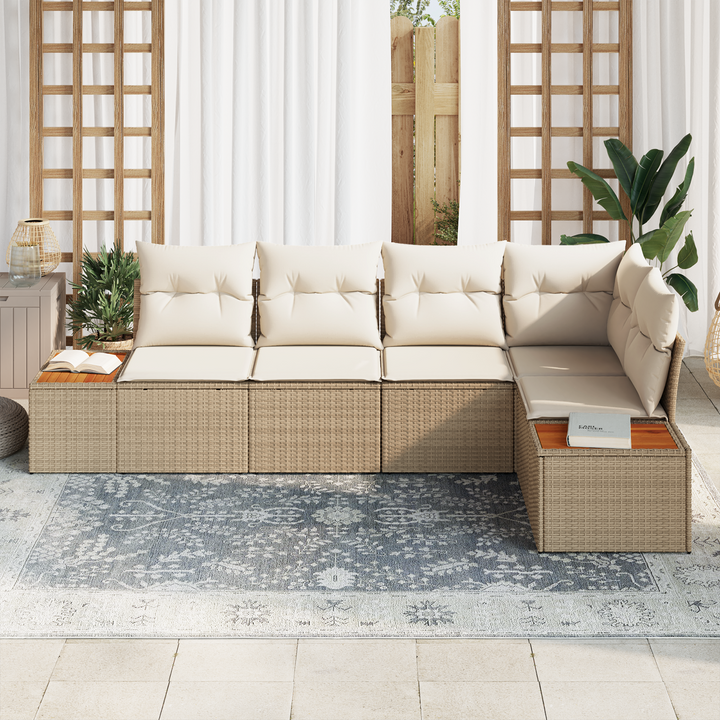 Havesofa Sæt med pude 5 pcs beige og cremefarvet Poly rattan