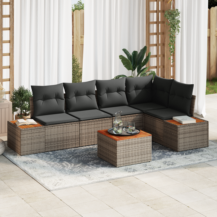 Havesofa Sæt med pude med opbevaring 6 pcs Grå Poly rattan