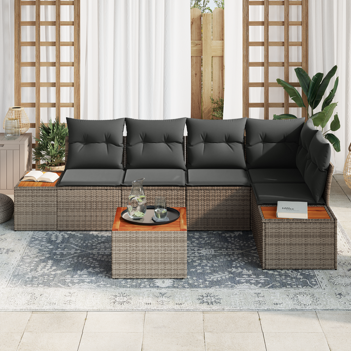 Havesofa Sæt med pude med opbevaring 6 pcs Grå Poly rattan