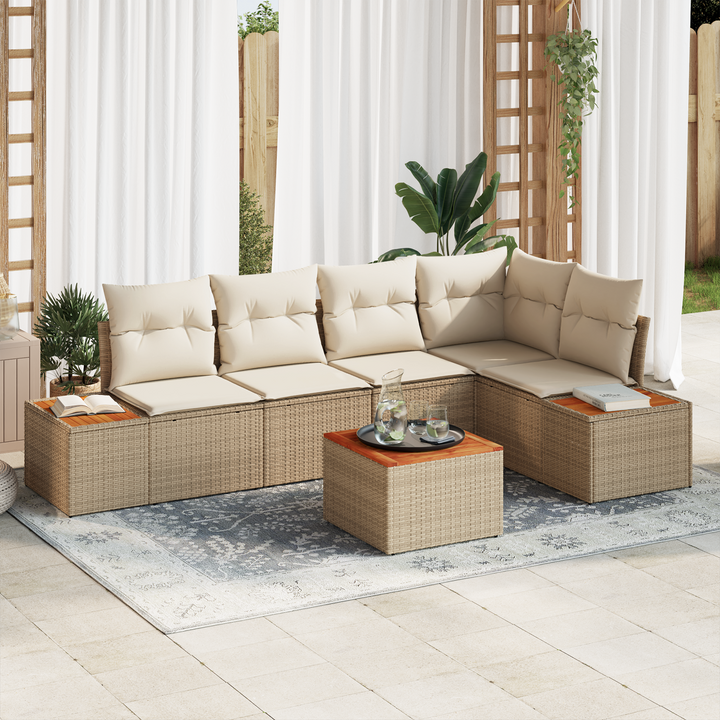 Havesofa Sæt med pude 6 pcs beige og cremefarvet Poly rattan