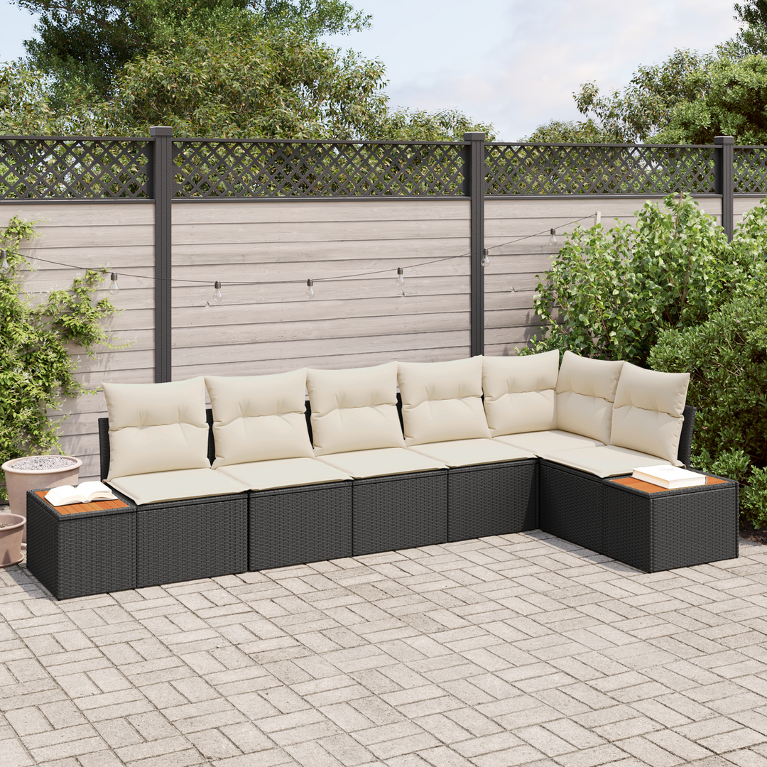 Havesofa Sæt med pude 6 pcs Sort og Cream Polyrattan
