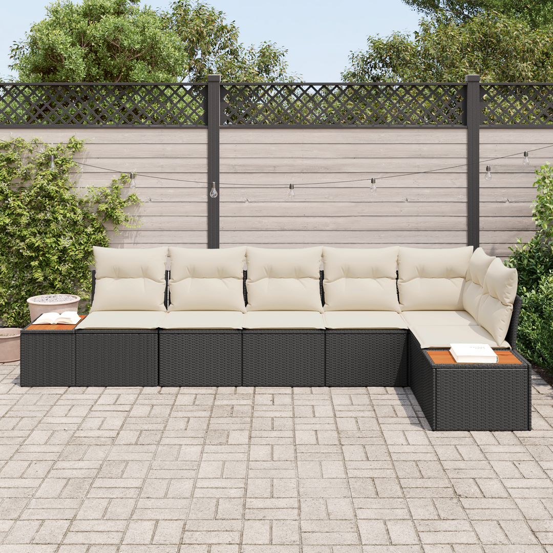 Havesofa Sæt med pude 6 pcs Sort og Cream Polyrattan