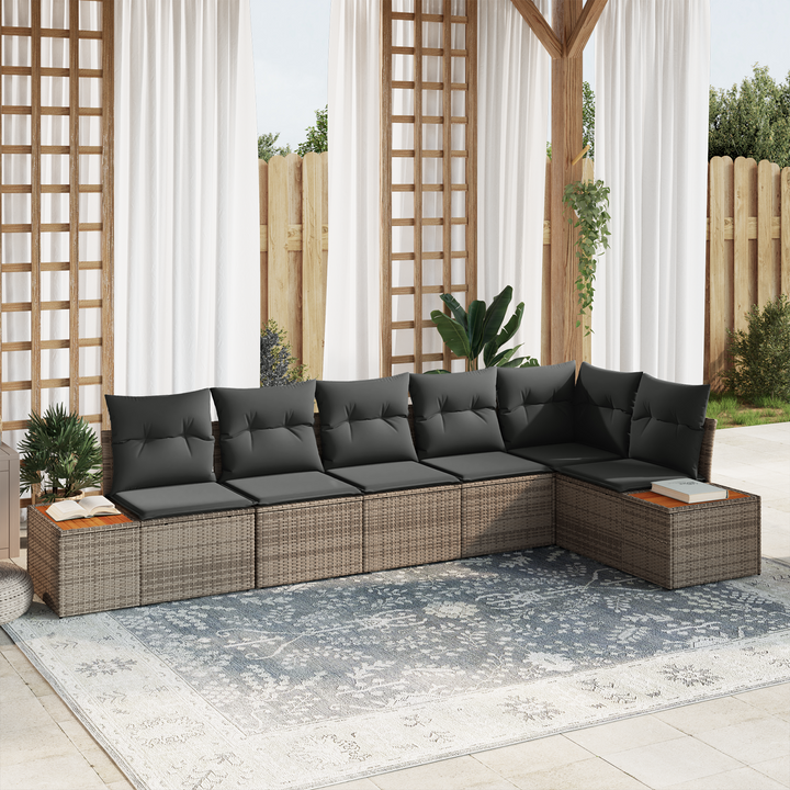 Havesofa Sæt med pude med opbevaring 6 pcs Grå Polyrattan