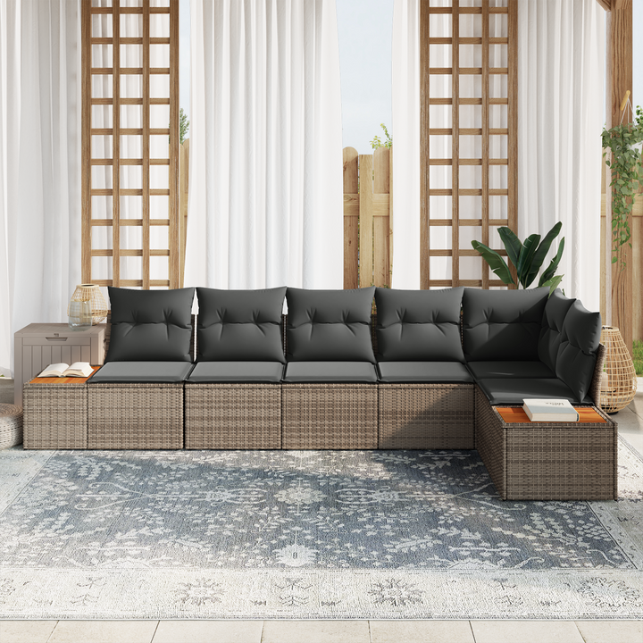 Havesofa Sæt med pude med opbevaring 6 pcs Grå Polyrattan