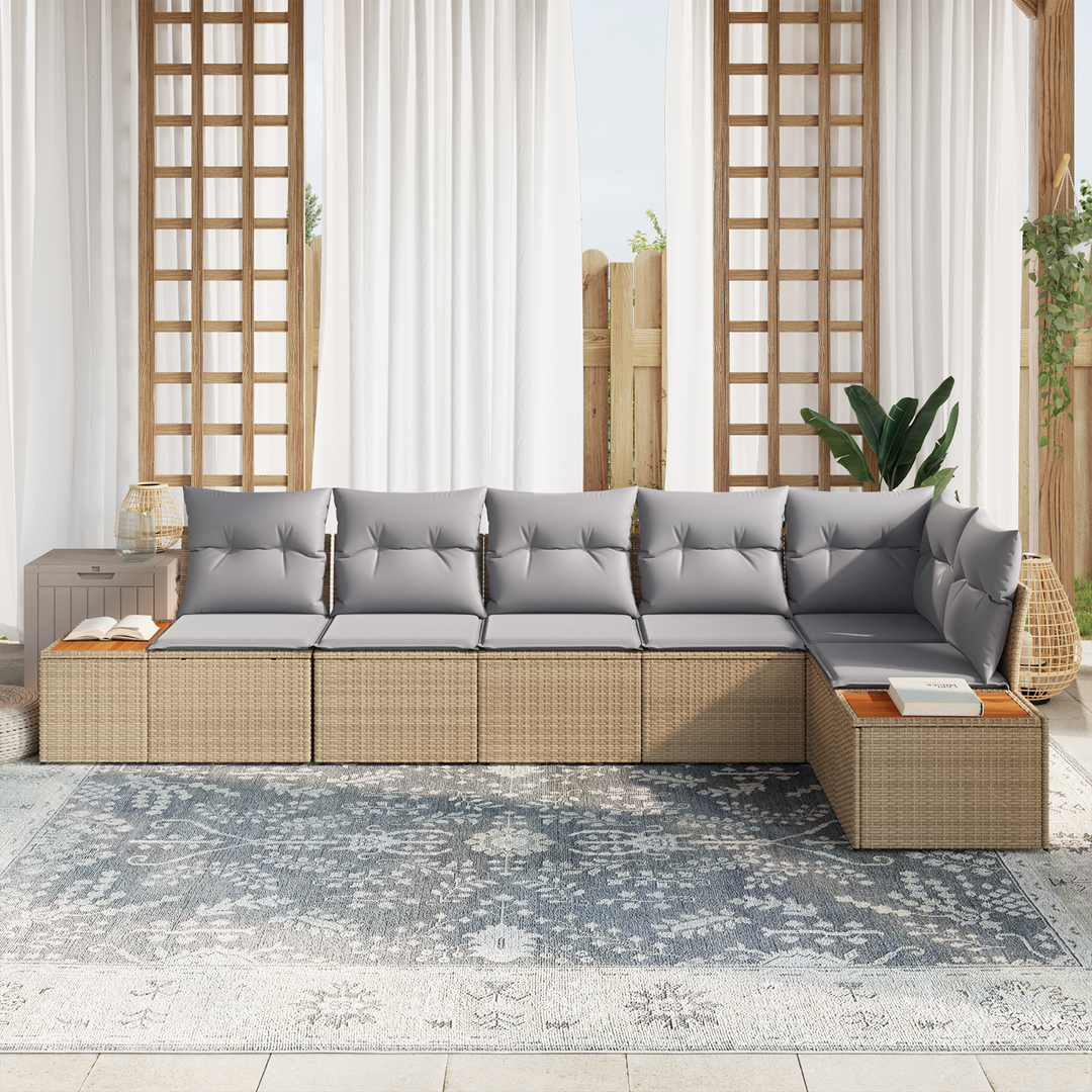 Havesofa Sæt med pude 6 pcs Beige og lys grå Polyrattan