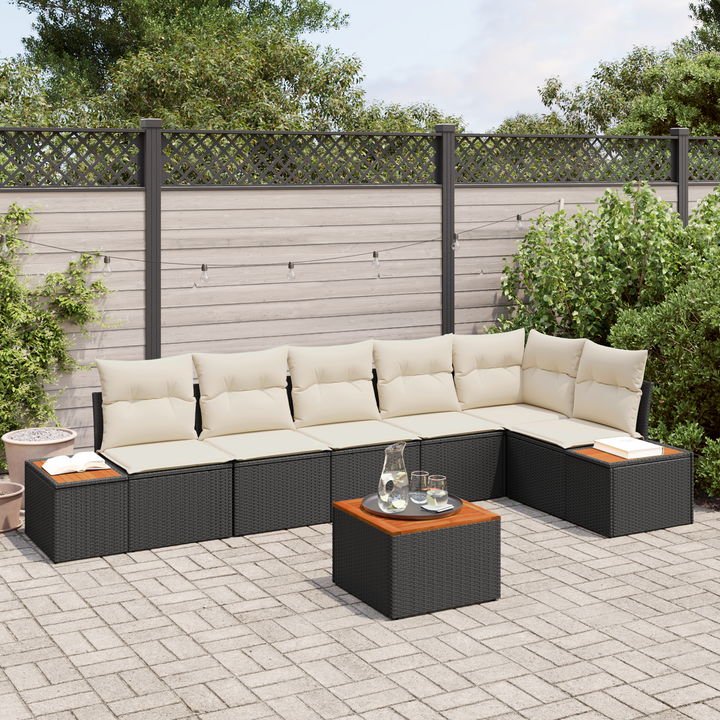 Havesofa Sæt med pude 6 pcs Sort og Cream Polyrattan