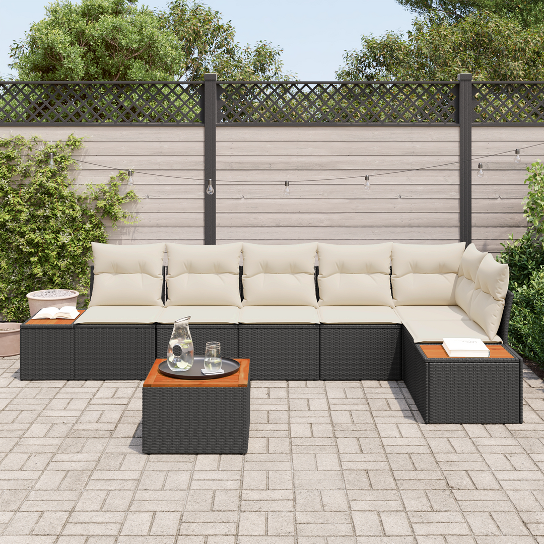 Havesofa Sæt med pude 6 pcs Sort og Cream Polyrattan