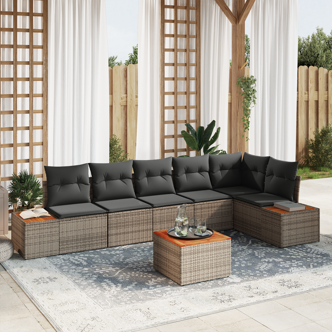 Havesofa Sæt med pude med opbevaring 6 pcs Grå Polyrattan