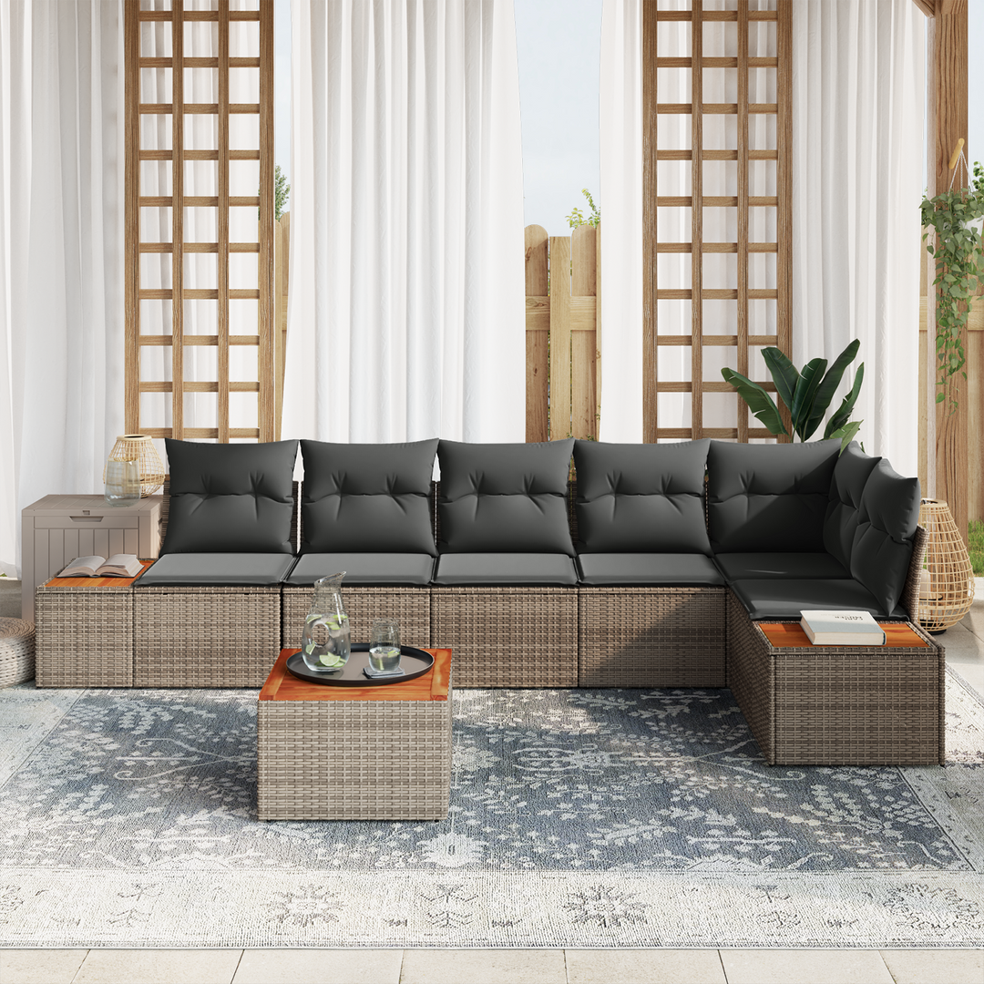 Havesofa Sæt med pude med opbevaring 6 pcs Grå Polyrattan