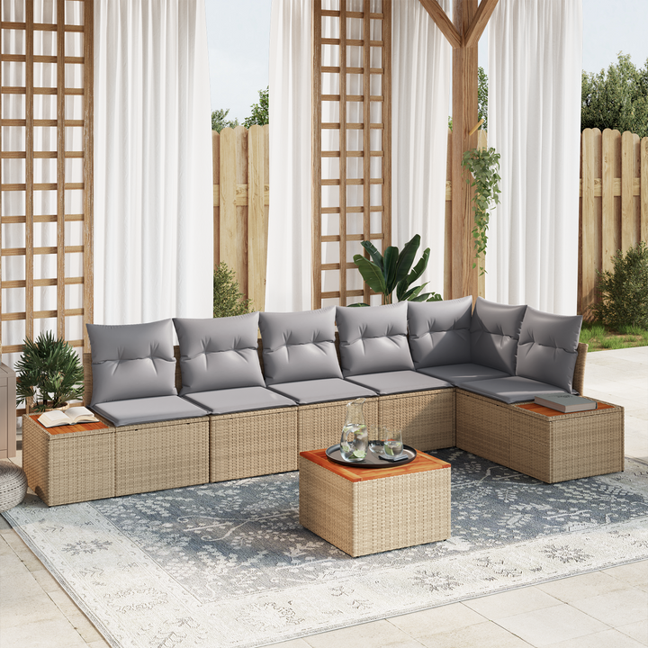 Havesofa Sæt med pude 6 pcs Beige og lys grå Polyrattan