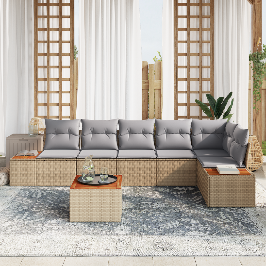 Havesofa Sæt med pude 6 pcs Beige og lys grå Polyrattan