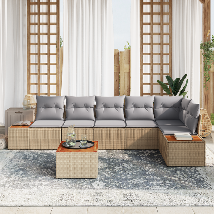 Havesofa Sæt med pude 6 pcs Beige og lys grå Polyrattan