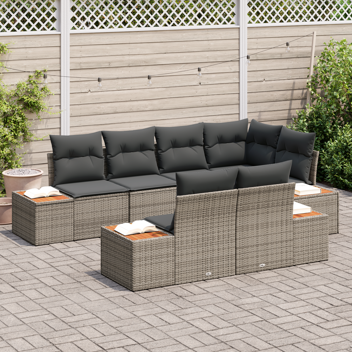 Havesofa Sæt med pude med opbevaring 7 pcs Grå Polyrattan