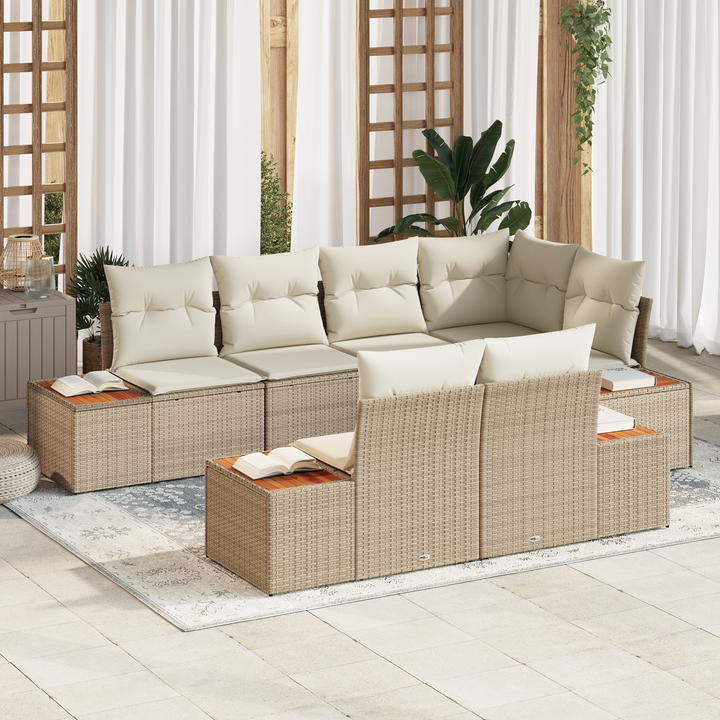 Havesofa Sæt med pude 7 pcs Beige og creme Polyrattan
