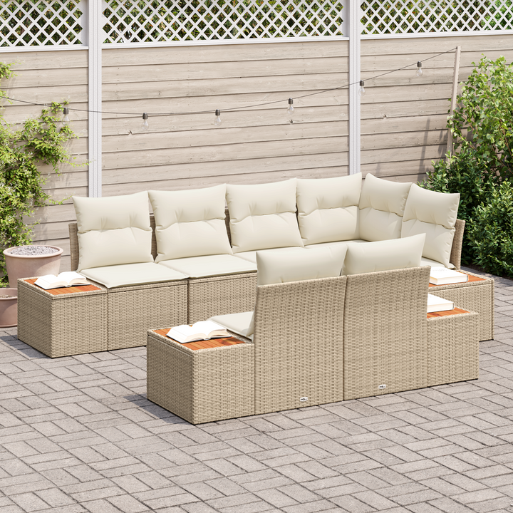 Havesofa Sæt med pude 7 pcs Beige og creme Polyrattan