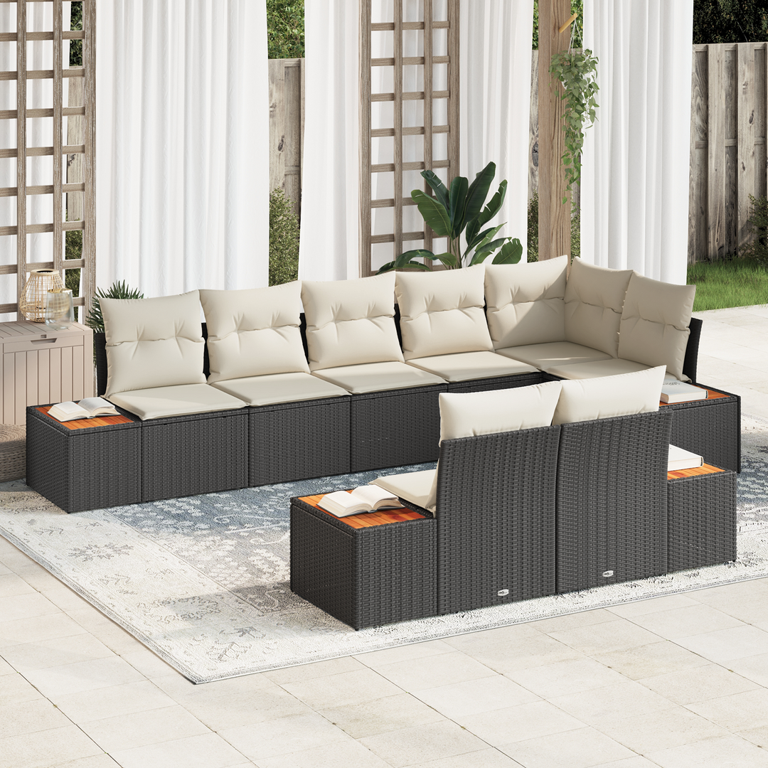 Havesofa Sæt med pude 8 pcs Sort og Cream Polyrattan