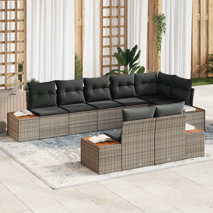 Havesofa Sæt med pude med opbevaring 8 pcs Grå Polyrattan