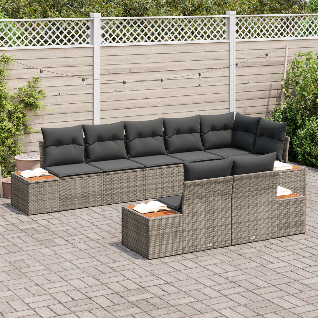 Havesofa Sæt med pude med opbevaring 8 pcs Grå Polyrattan