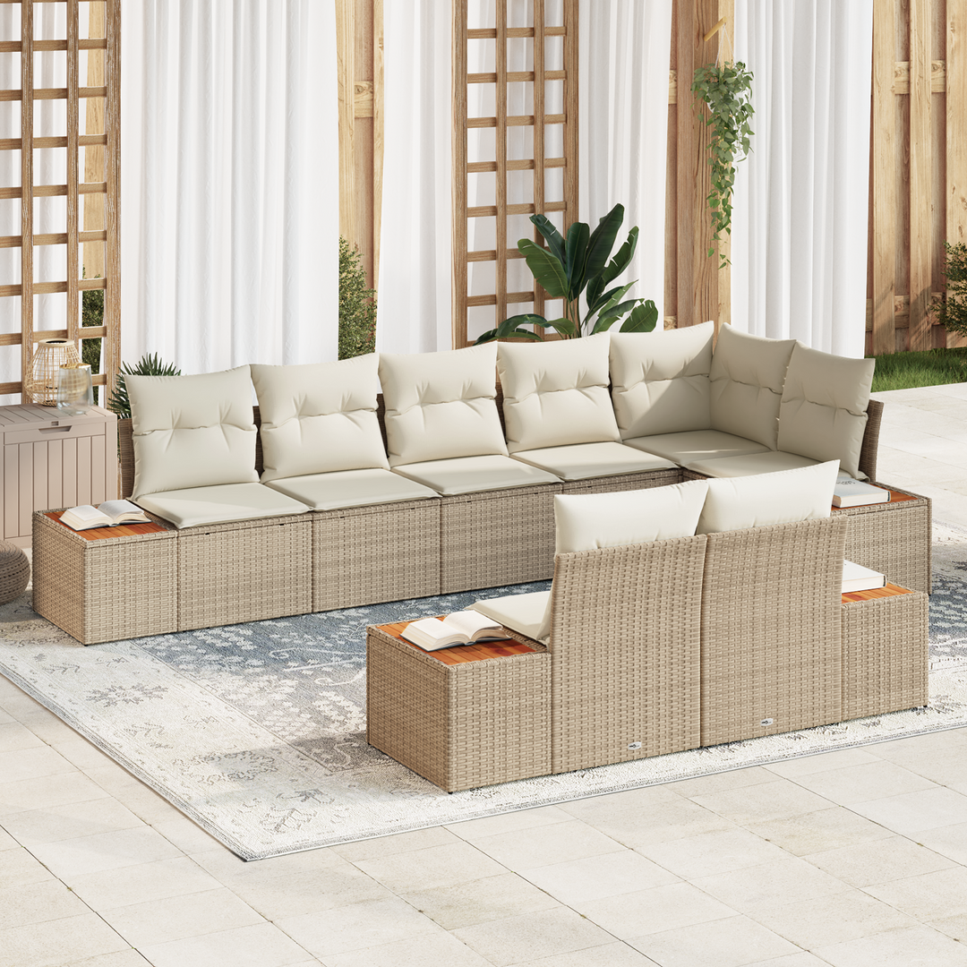 Havesofa Sæt med pude 8 pcs Beige og creme Polyrattan