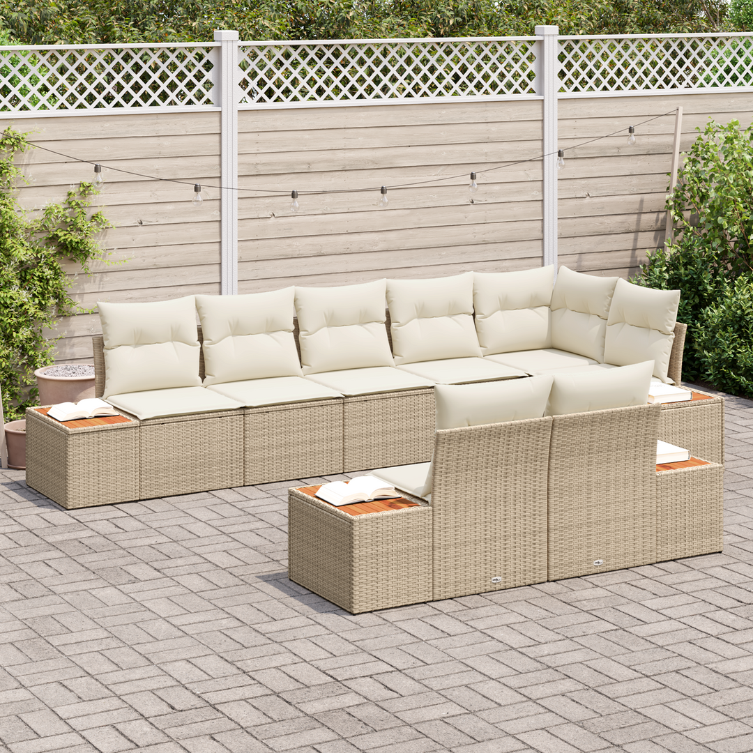 Havesofa Sæt med pude 8 pcs Beige og creme Polyrattan