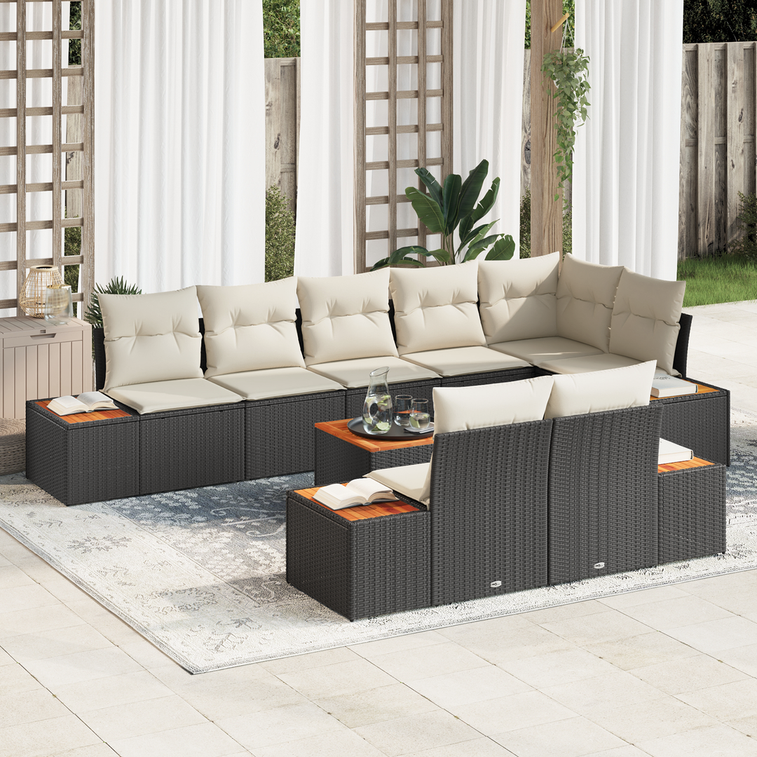 Havesofa Sæt med pude 8 pcs Sort og Cream Polyrattan