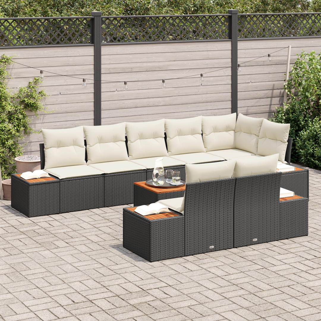 Havesofa Sæt med pude 8 pcs Sort og Cream Polyrattan