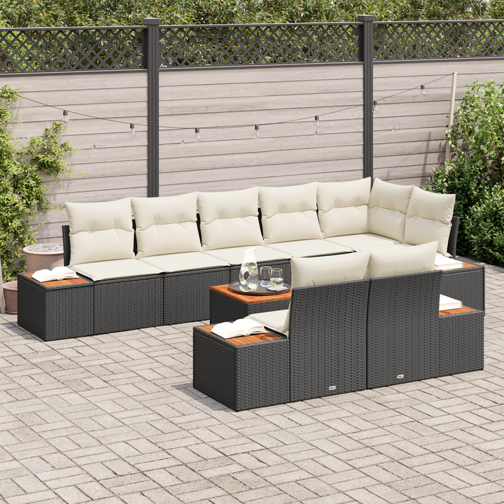 Havesofa Sæt med pude 8 pcs Sort og Cream Polyrattan
