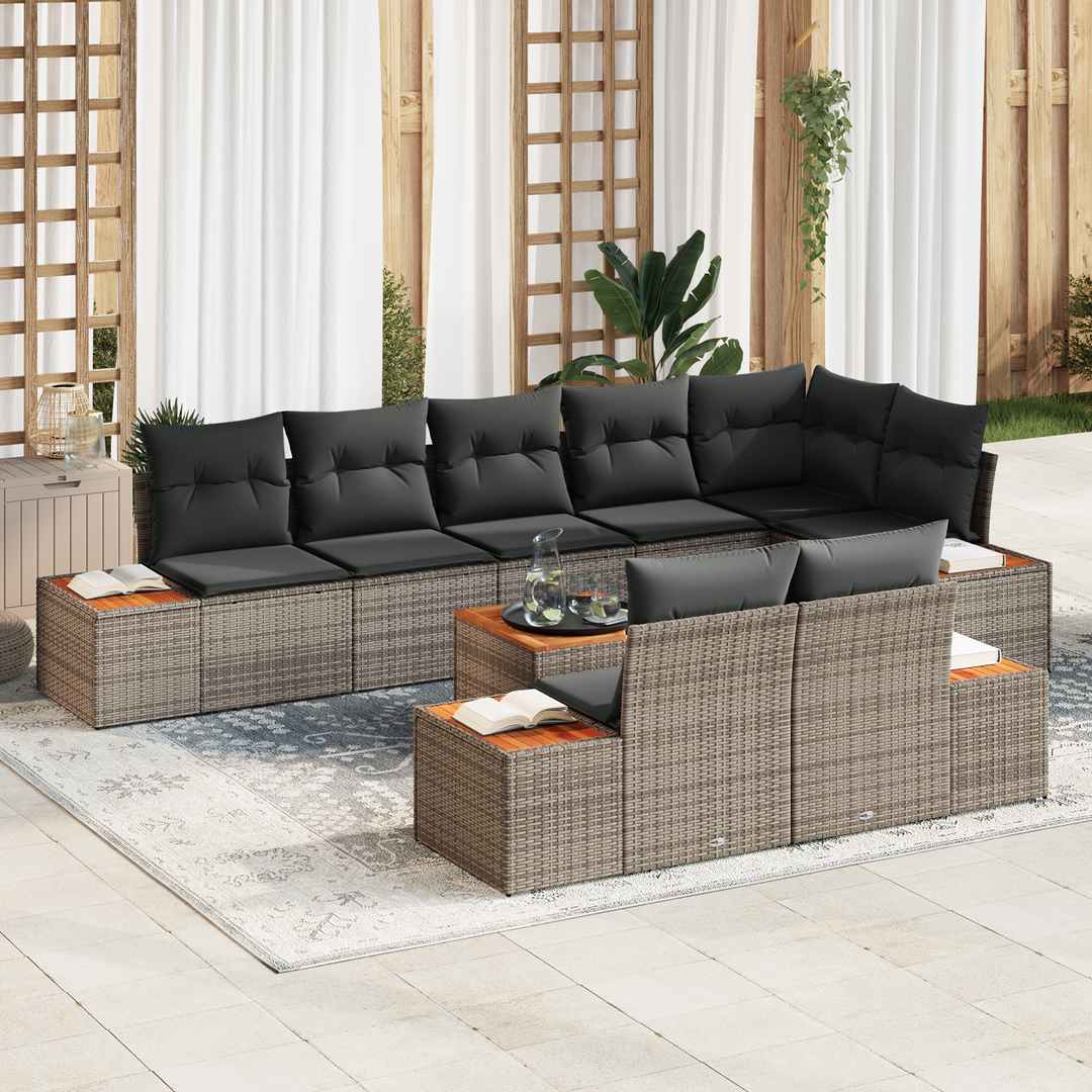 Havesofa Sæt med pude med opbevaring 8 pcs Grå Polyrattan