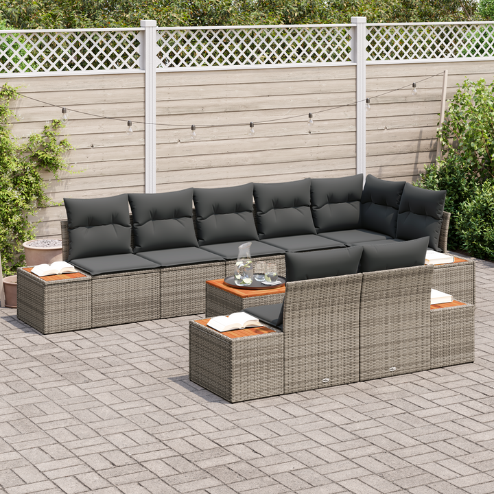Havesofa Sæt med pude med opbevaring 8 pcs Grå Polyrattan