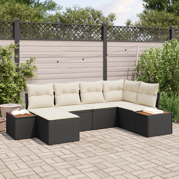 Havesofa Sæt med pude 7 pcs Sort og Cream Polyrattan