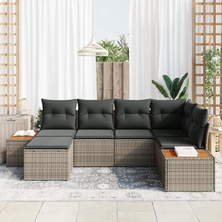 Havesofa Sæt med pude med opbevaring 7 pcs Grå Polyrattan