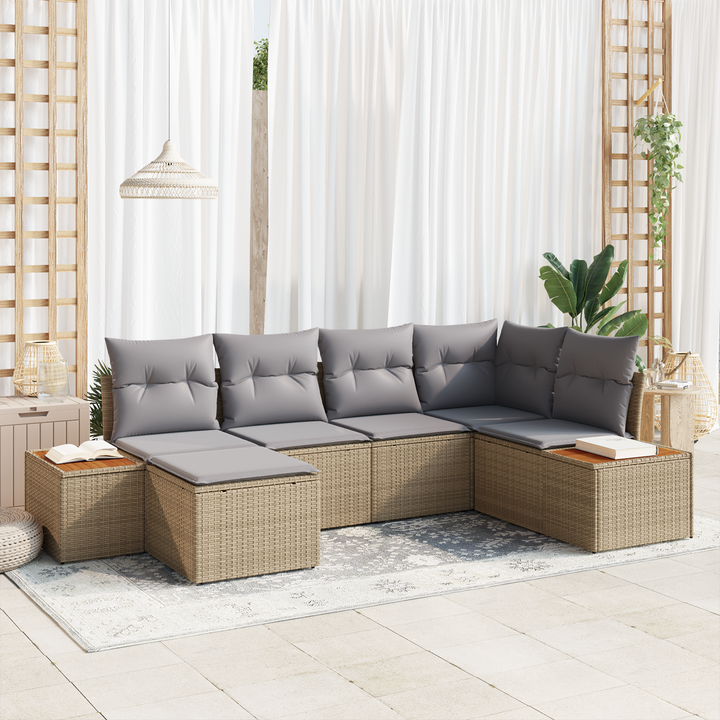 Havesofa Sæt med pude 7 pcs Beige og lys grå Polyrattan