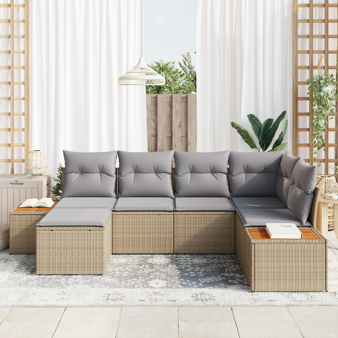 Havesofa Sæt med pude 7 pcs Beige og lys grå Polyrattan