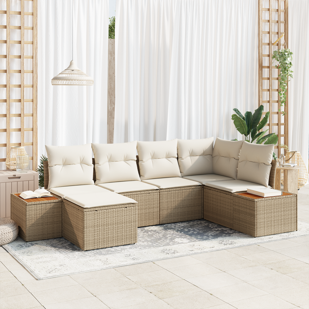 Havesofa Sæt med pude 7 pcs Beige og creme Polyrattan