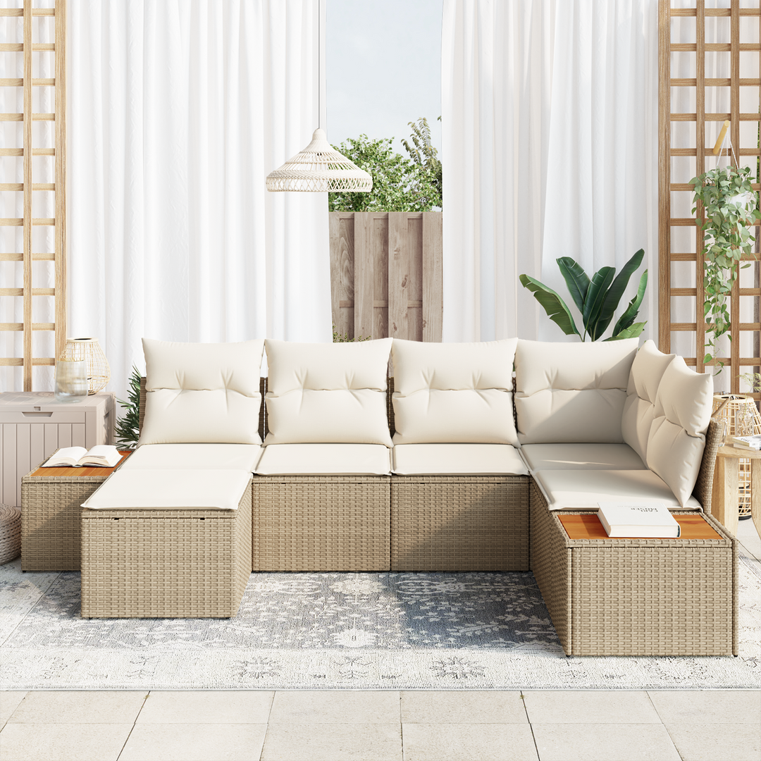 Havesofa Sæt med pude 7 pcs Beige og creme Polyrattan
