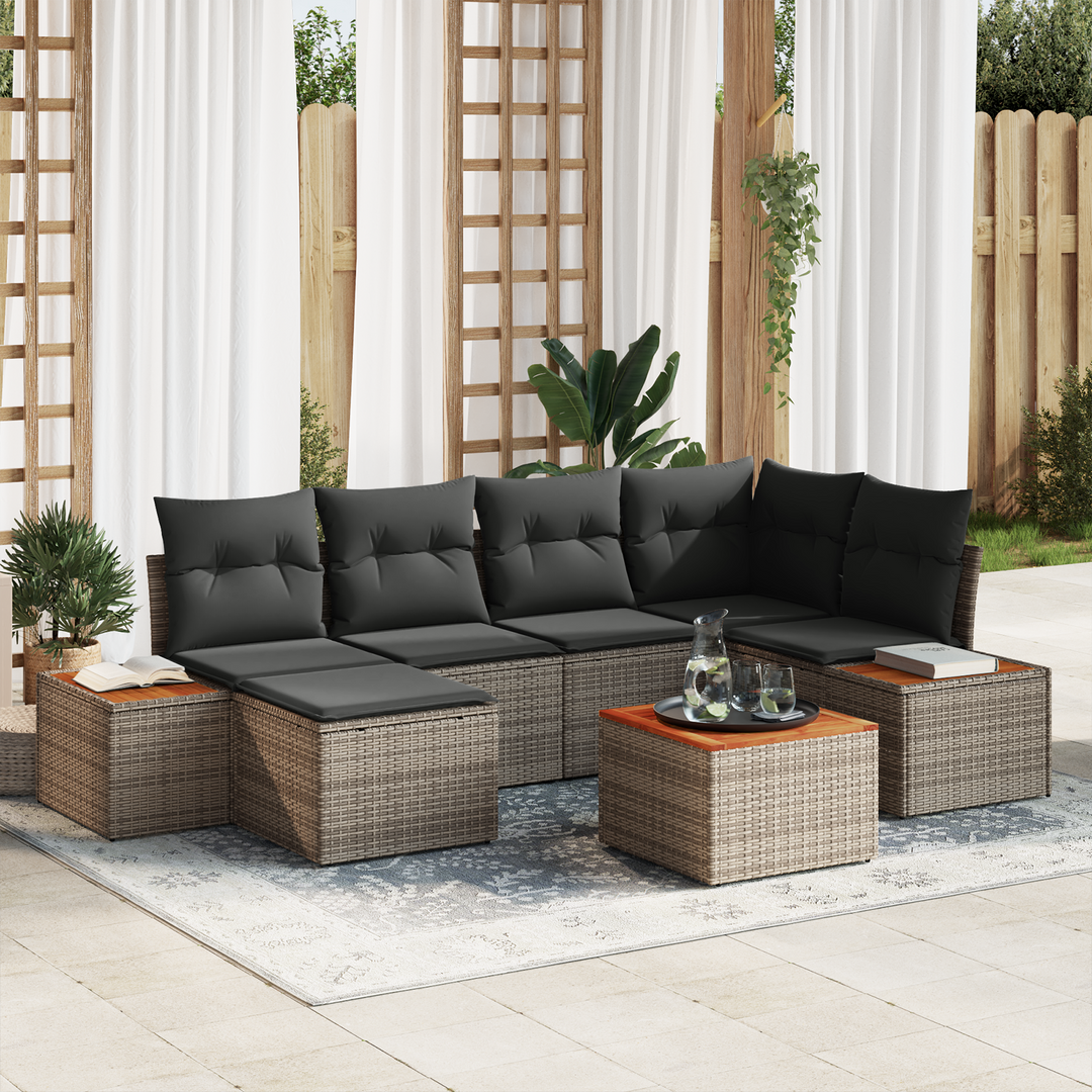 Havesofa Sæt med pude med opbevaring 7 pcs Grå Polyrattan