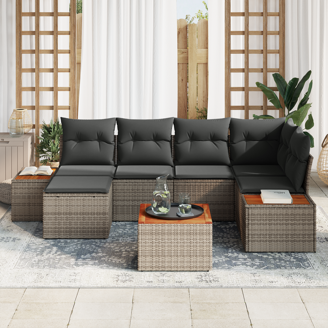 Havesofa Sæt med pude med opbevaring 7 pcs Grå Polyrattan
