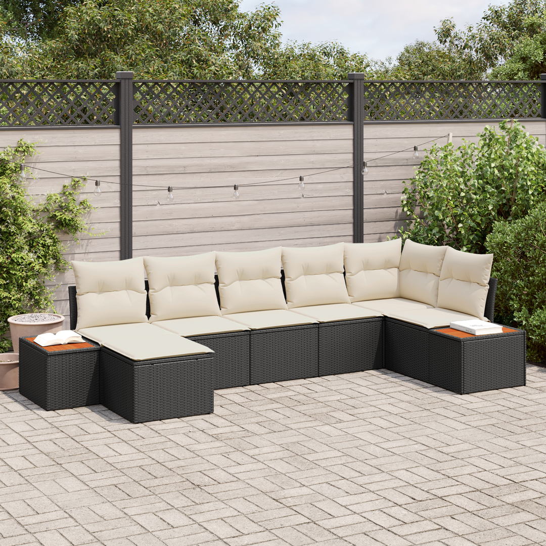 Havesofa Sæt med pude 8 pcs Sort og Cream Polyrattan