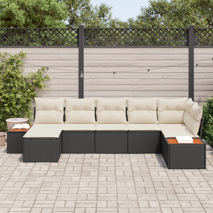 Havesofa Sæt med pude 8 pcs Sort og Cream Polyrattan