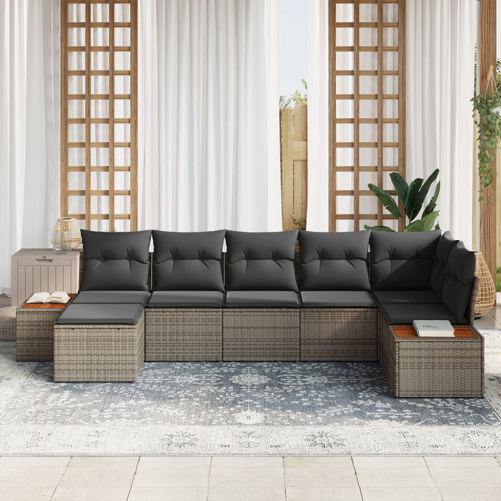 Havesofa Sæt med pude med opbevaring 8 pcs Grå Polyrattan
