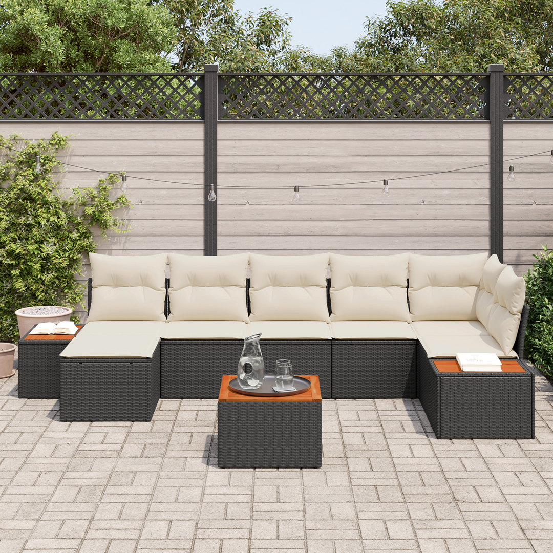 Havesofa Sæt med pude 8 pcs Sort og Cream Polyrattan