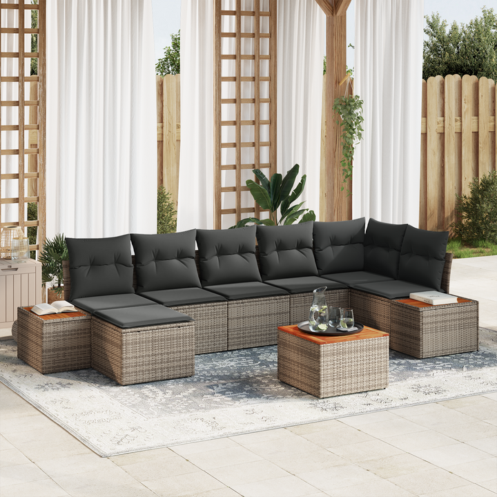 Havesofa Sæt med pude med opbevaring 8 pcs Grå Polyrattan
