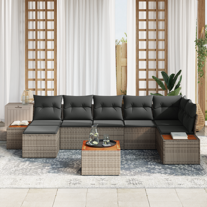 Havesofa Sæt med pude med opbevaring 8 pcs Grå Polyrattan