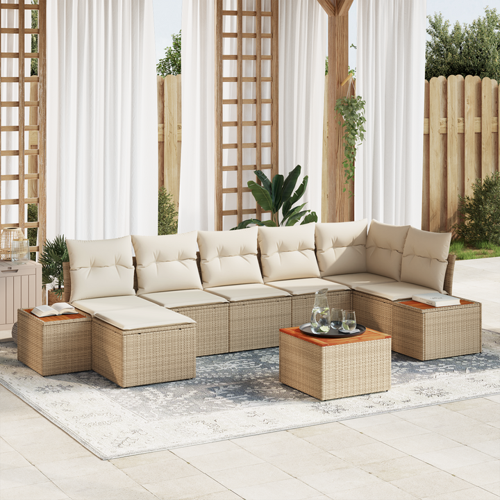Havesofa Sæt med pude 8 pcs Beige og creme Polyrattan